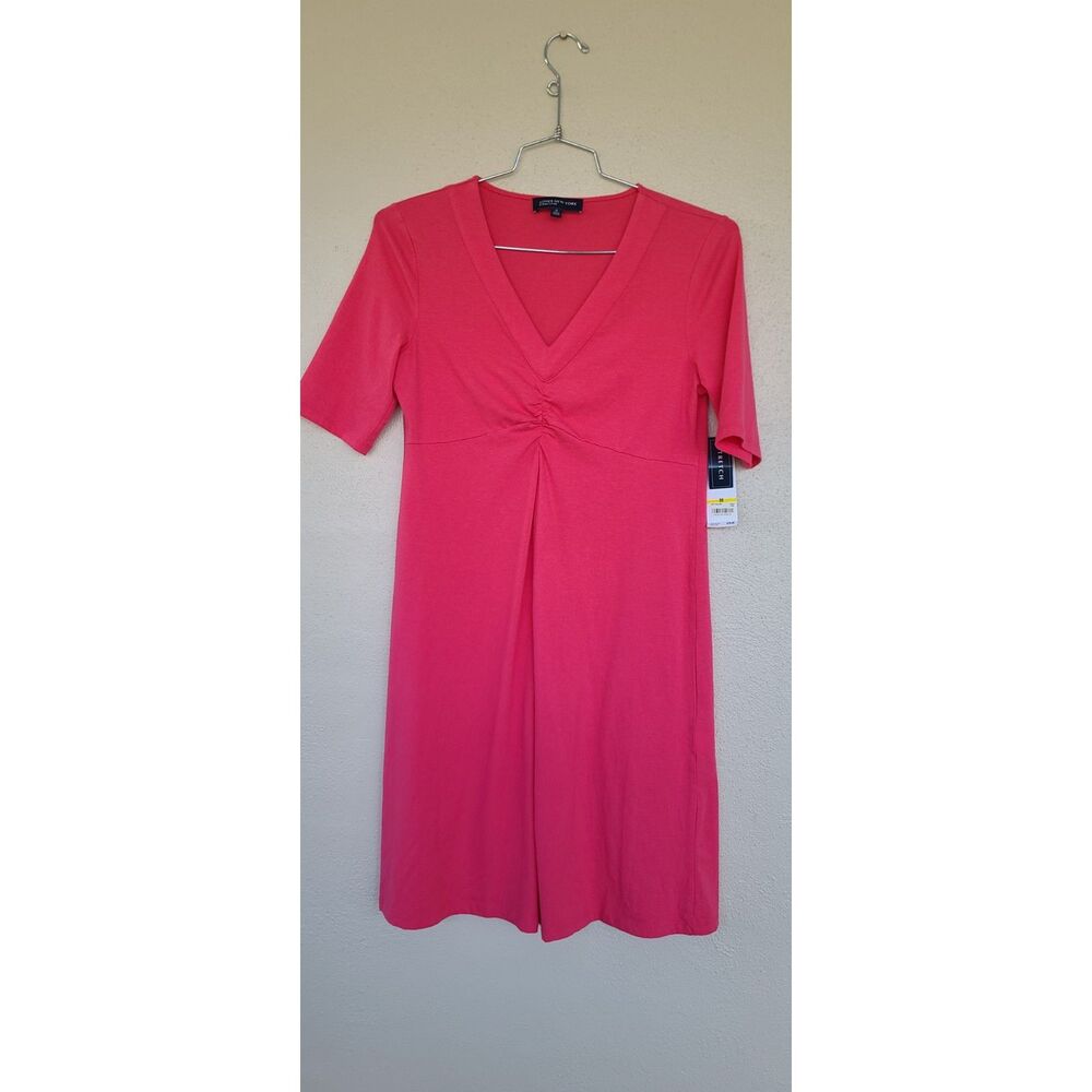 Jones New York Pink Bloom Short Sleeve V-Neck Dress Size M NWT